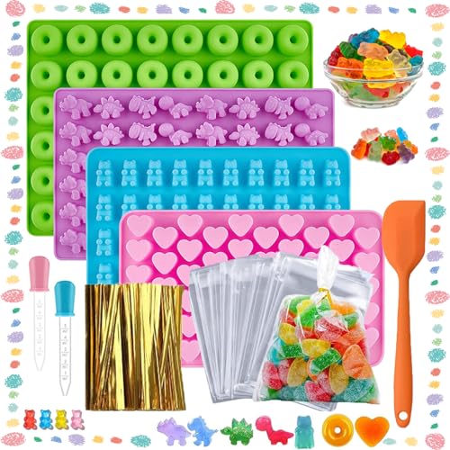 Zeaying 4 Stück Gummibärchen Silikonformen, Mini-Bär-Silikonform, Süßigkeiten-Silikon-Backform, Pralinenformen, Antihaft-Silikonformen für Einschließlich Gummibärchen, Herz, Dinosaurierform, Krapfen von Zeaying