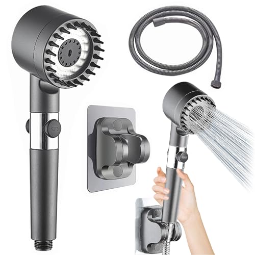 Zeaying Verstellbare Handbrause, Hochdruck Duschkopf mit Schlauch, 3 Modi, Massage Dusche, Multifunktionaler Druckerhöhend Handbrause Mit Schalter für Erwachsene, Kinder, Haustiere von Zeaying