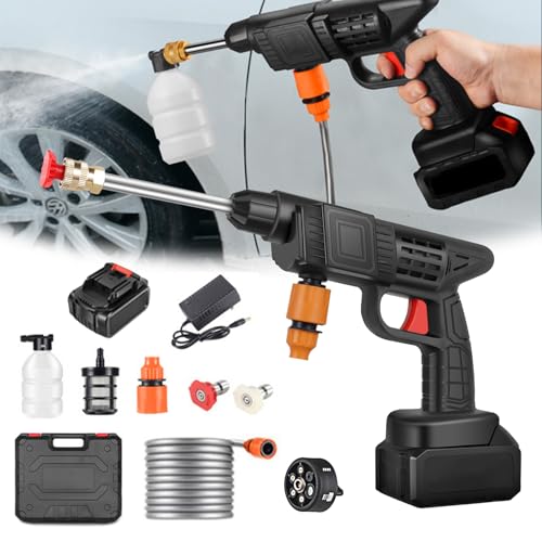 Akku Hochdruckreiniger, Tragbar Max 90 Mobiler Hochdruckreiniger 6 in 1 Multi-Sprühdüse,5M Schlauch, Verlängerungslanze, Gartenhaustier Outdoor Autoreinigungswerkzeug Akku Hochdruckreiniger, Tragbar Max 90 Mobiler Hochdruckreiniger 6 in 1 Multi-Sprühdüse,5M Schlauch, Verlängerungslanze, Gartenhaustier Outdoor Autoreinigungswerkzeug von Zebbyee
