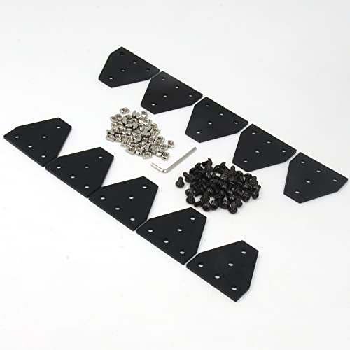Zeberoxyz 10 STÜCKE/Kit Schwarze T-Form-Eckwinkelplatte mit 50PCS Schrauben+50PCS T-Muttern, 5-Loch 90-Grad-Verbindungsplatte 2020Serie(10PCS Schwarz-T mit Mutter) von Zeberoxyz