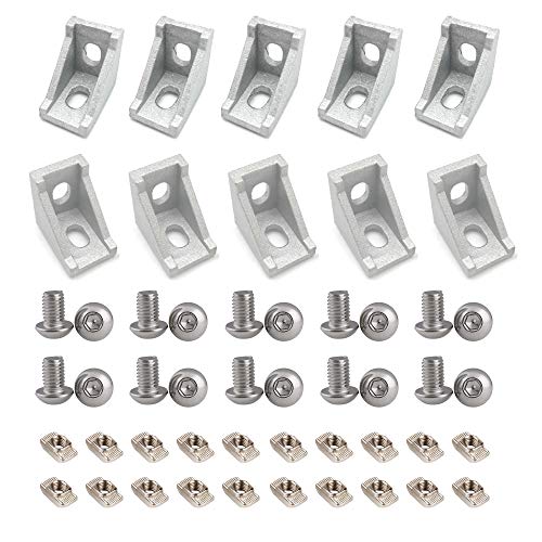 Zeberoxyz 10STÜCK 2028 Eckwinkel Silber Rechtwinklig mit Schrauben 20Series 2 Loch Aluminiumwinkel für Schlitz 6mm Aluminium Strangpressprofil Zubehör (10 Stück Silber mit Mutter) von Zeberoxyz