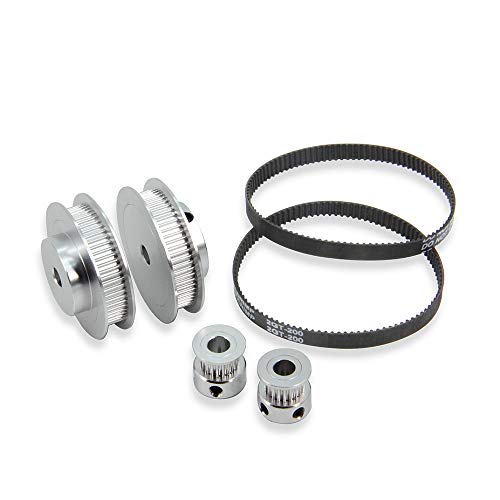 Zeberoxyz 2 Stück Set GT2-Synchronrad, 20 & 60 Zähne, 6.35mm Bohrung, Aluminium-Zahnriemenscheibe mit 2 Stück Länge 200 mm Breite 6mm Riemen (20-60T-6.35B-6) von Zeberoxyz