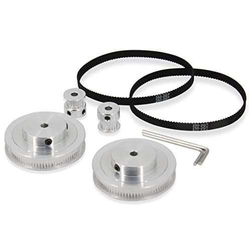 Zeberoxyz 2 Stück Set GT2 Synchronrad 20&80 Zähne 5mm Bohrung Aluminium Zahnriemenscheibe mit 2 Stück Länge 250mm Breite 6mm Riemen (20-80T-5B-6) von Zeberoxyz