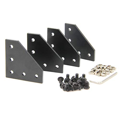Zeberoxyz 4 STÜCKE Schwarze L-Form-Eckwinkelplatte mit 20 STÜCKE M5-Schrauben und 20 STÜCK M5-T-Muttern, 5-Loch-90-Grad-Verbindungsplatte (4PCS Schwarz-L mit Mutter) von Zeberoxyz
