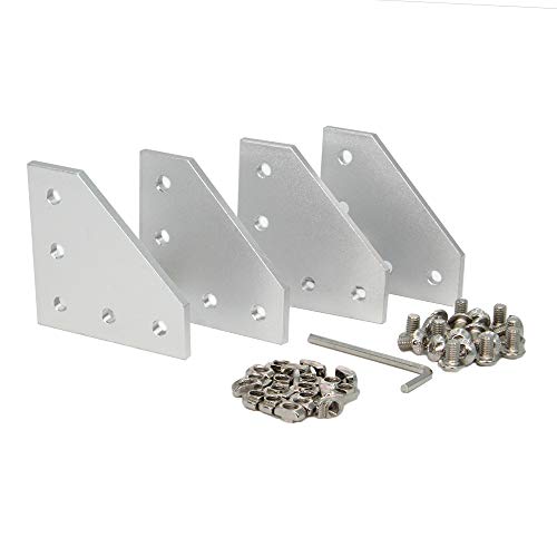 Zeberoxyz 4 STÜCKE Schwarze L-Form-Eckwinkelplatte mit 20 STÜCKE M5-Schrauben und 20 STÜCK M5-T-Muttern, 5-Loch-90-Grad-Verbindungsplatte (4PCS Silber-L mit Mutter) von Zeberoxyz
