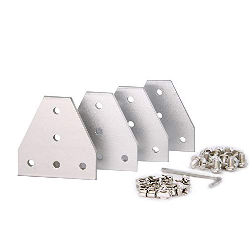Zeberoxyz 4PCS/Kit Silber T-Form-Eckwinkelplatte mit 20PCS M5 Schrauben, 20PCS M5 T-Muttern, 5-Loch 90-Grad-Verbindungsplatte(Silber-T mit Mutter) von Zeberoxyz