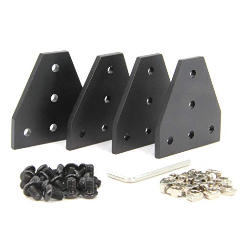 Zeberoxyz 4STÜCKE Schwarze T-Form-Eckwinkelplatte mit 20STÜCKE M5-Schrauben und 20STÜCK M5-T-Muttern,5-Loch-90-Grad-Verbindungsplatte(4PCS Schwarz-T mit Mutter) von Zeberoxyz