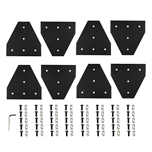Zeberoxyz 8 STÜCKE Schwarze T-Form-Eckhalterplatte mit Schrauben und T-Muttern, 5-Loch 90-Grad-Gelenkplatte für 4040 Serie Aluminiumprofil 3D-Druckerrahmen (4040 Serie Schwarz-T mit Mutter) von Zeberoxyz