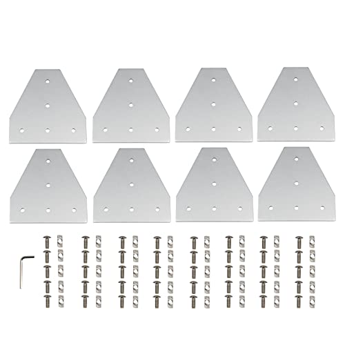 Zeberoxyz 8 STÜCKE Silber T Form Eckhalterplatte mit Schrauben und T-Muttern, 5-Loch 90 Grad Joint Board Platte für 4040 Serie Aluminiumprofil 3D Druckerrahmen (4040 Serie Silber-T mit Mutter) von Zeberoxyz