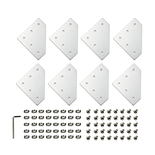 Zeberoxyz 8 STÜCKE Silberne L-förmige Eckwinkelplatte mit Schrauben und T-Muttern, 5-Loch 90 Grad-Gelenkplatte für 3030Serie Aluminiumprofil 3D-Druckerrahmen (3030 Serie Silber-L mit Mutter) von Zeberoxyz