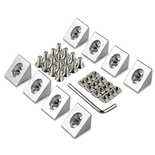 Zeberoxyz 8 Stück Silber Scharf-Eckwinkel-Verbinder mit 16PCS M5 Schrauben,16PCS M5 T-Muttern für 2020Serie Slot 6mm Aluminium Extrusionsprofil Zubehör (8 Stück Scharfe Ecke-Silber） von Zeberoxyz