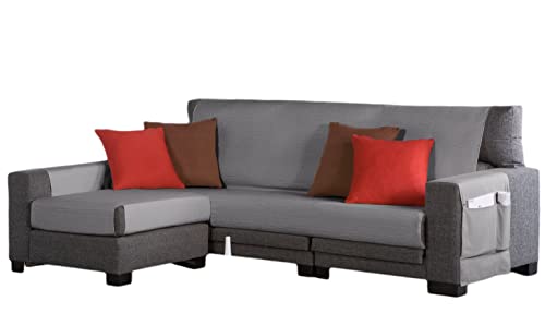 Estoralis | BERET | Moderner Chaiselongue-Bezug | Strapazierfähiger Jacquard-Stoff | Farbe - Dunkelgrau | Chaisse Longue 180 cm rechter Arm Stoffgröße 180 x 255 cm Schutz für alle Arten von Sofas von Zebra Textil