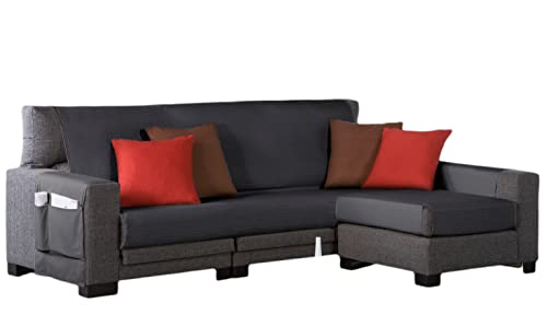 Estoralis | BERET | Moderner Chaiselongue-Bezug | Strapazierfähiger Jacquard-Stoff | Farbe - Anthrazit | Chaisse Longue 235 cm rechter Arm Stoffgröße 235 x 255 cm Schutz für alle Arten von Sofas von Zebra Textil