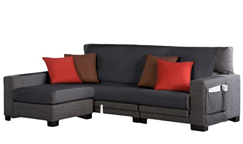 Estoralis | BERET | Moderner Chaiselongue-Bezug | Strapazierfähiger Jacquard-Stoff | Farbe - Anthrazit | Chaisse Longue 275 cm linker Arm Stoffgröße 275 x 255 cm Schutz für alle Arten von Sofas von Zebra Textil