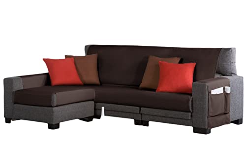 Estoralis | BERET | Moderner Chaiselongue-Bezug | Strapazierfähiger Jacquard-Stoff | Farbe - Braun | Chaisse Longue 210 cm linker Arm Stoffgröße 210 x 255 cm Schutz für alle Arten von Sofas von Zebra Textil
