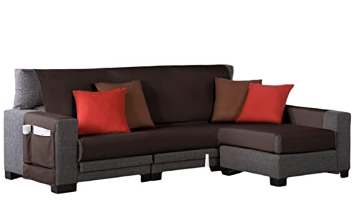 Estoralis | BERET | Moderner Chaiselongue-Bezug | Strapazierfähiger Jacquard-Stoff | Farbe - Braun | Chaisse Longue 275 cm rechter Arm Stoffgröße 275 x 255 cm Schutz für alle Arten von Sofas von Zebra Textil