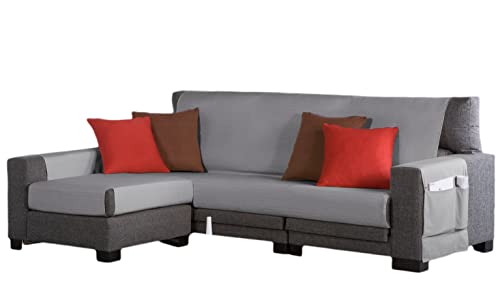Estoralis | BERET | Moderner Chaiselongue-Bezug | Strapazierfähiger Jacquard-Stoff | Farbe - Hellgrau | Chaisse Longue 275 cm linker Arm Stoffgröße 275 x 255 cm Schutz für alle Arten von Sofas von Zebra Textil