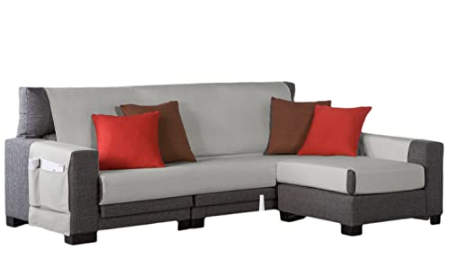 Estoralis | BERET | Moderner Chaiselongue-Bezug | Strapazierfähiger Jacquard-Stoff | Farbe - Leinen | Chaisse Longue 275 cm rechter Arm Stoffgröße 275 x 255 cm Schutz für alle Arten von Sofas von Zebra Textil