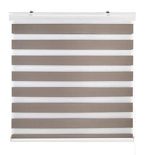 Estoralis | Sansa | Doppelrollo mit Weiss Kassette | Doppelter Stoff, Tag und Nacht | Farbe - Hellbraun | 125 x 255 cm. (Breite/Höhe) Stoffgröße 122 x 250 cm. | Rollos für Fenster und Türen von Zebra Textil