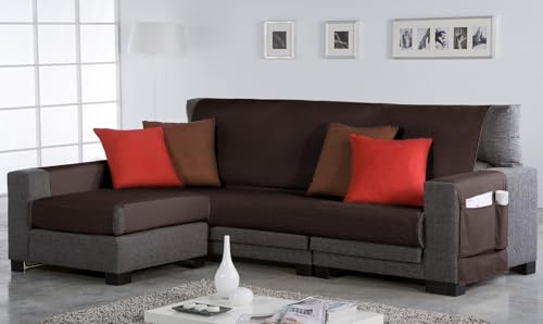 Estoralis | BERET | Moderner Chaiselongue-Bezug | Strapazierfähiger Jacquard-Stoff | Farbe - Braun | Chaisse Longue 235 cm linker Arm Stoffgröße 235 x 255 cm Schutz für alle Arten von Sofas von Zebra Technologies