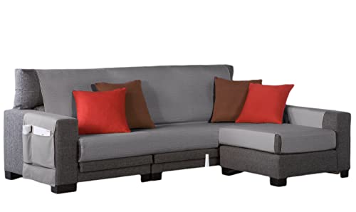 Estoralis | BERET | Moderner Chaiselongue-Bezug | Strapazierfähiger Jacquard-Stoff | Farbe - Dunkelgrau | Chaisse Longue 235 cm rechter Arm Stoffgröße 235 x 255 cm Schutz für alle Arten von Sofas von Zebra Textil