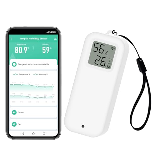 Digital Smart Thermometer Hygrometer, WiFi Temperature and Humidity Sensor with Self Magnetic Sheet, Calibration Temperature Sensor with App Notification Alert. Compatible with Alexa. 1PCS Digital Smart Thermometer Hygrometer, WiFi Temperature and Humidity Sensor with Self Magnetic Sheet, Calibration Temperature Sensor with App Notification Alert. Compatible with Alexa. 1PCS von Zecamin