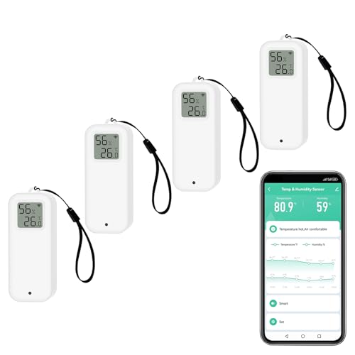 Digital Smart Thermometer Hygrometer, WiFi Temperature and Humidity Sensor with Self Magnetic Sheet, Calibration Temperature Sensor with App Notification Alert. Compatible with Alexa. 4PCS Digital Smart Thermometer Hygrometer, WiFi Temperature and Humidity Sensor with Self Magnetic Sheet, Calibration Temperature Sensor with App Notification Alert. Compatible with Alexa. 4PCS von Zecamin