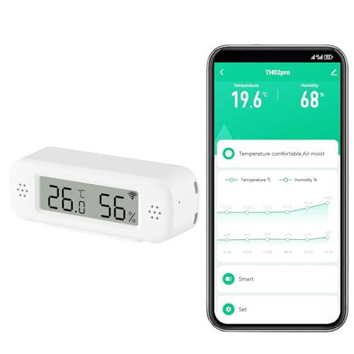 Smart Digitalthermometer Hygrometer, WiFi Innenraum Temperatur und Feuchtigkeitssensor mit App Benachrichtigungen, Mini Raumtemperaturmessgerät mit Datenspeicherung und export, kompatibel Alexa.1PCS von Zecamin