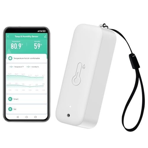 WLAN Thermometer Hygrometer, Intelligente Temperatur und Luftfeuchtigkeit sensor Messgerät mit Fernüberwachungs App, Innentemperatur Feuchtigkeitssensor mit Datenspeicher Export, kompatibel Alexa.1PCS von Zecamin