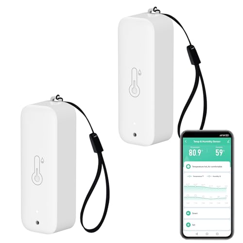 WLAN Thermometer Hygrometer, Intelligente Temperatur und Luftfeuchtigkeit sensor Messgerät mit Fernüberwachungs App, Innentemperatur Feuchtigkeitssensor mit Datenspeicher Export, kompatibel Alexa.2PCS von Zecamin