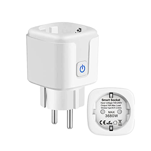 WLAN Smart Steckdose 16A, 3680W Intelligente Steckdose mit Fernbedienung & Sprachsteuerung, Smart Alexa Steckdose misst den Stromverbrauch, 2.4G WiFi Steckdose Kompatibel mit Alexa&Google Home 1 Pack von Zecamin