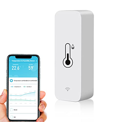 WLAN Smart Thermometer Hygrometer, Digitale Mini Innentemperatur und Feuchtigkeitssensor, Raumtemperaturfeuchtigkeitssensor App Fernbedienung für Gewächshauskeller, Kompatibel mit Alexa, Google Home von Zecamin