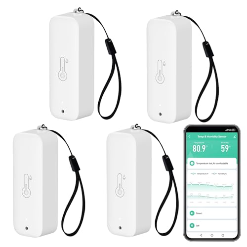 WLAN Thermometer Hygrometer, Intelligente Temperatur und Luftfeuchtigkeit sensor Messgerät mit Fernüberwachungs App, Innentemperatur Feuchtigkeitssensor mit Datenspeicher Export, kompatibel Alexa.4PCS WLAN Thermometer Hygrometer, Intelligente Temperatur und Luftfeuchtigkeit sensor Messgerät mit Fernüberwachungs App, Innentemperatur Feuchtigkeitssensor mit Datenspeicher Export, kompatibel Alexa.4PCS von Zecamin