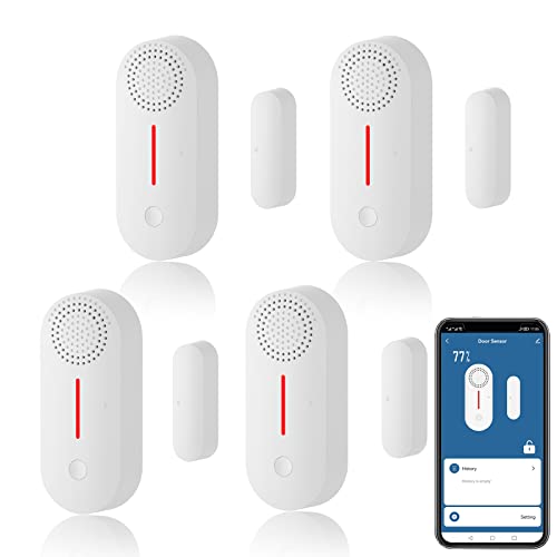 WiFi Smart Türsensor, drahtloser Türfenster Sensor Alarm, Mini Kontaktsensor für die Sicherheit zu Hause, Push Benachrichtigung, Lautstärke einstellbar, Timer, kompatibel Alexa/Google Assistant.4 Pack von Zecamin