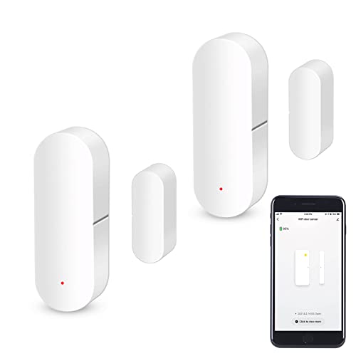 WiFi Türsensor, Intelligenter Fensterkontaktsensor, Drahtloser Fenstertürsensor Alarm, kompatibel mit Alexa und Google Assistant, kein Hub erforderlich, 2 Pack von Zecamin