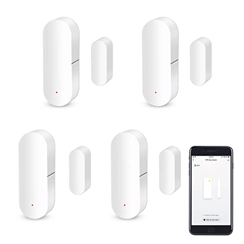 WiFi Türsensor, Intelligenter Fensterkontaktsensor, Drahtloser Fenstertürsensor Alarm, kompatibel mit Alexa und Google Assistant, kein Hub erforderlich, 4 Pack von Zecamin