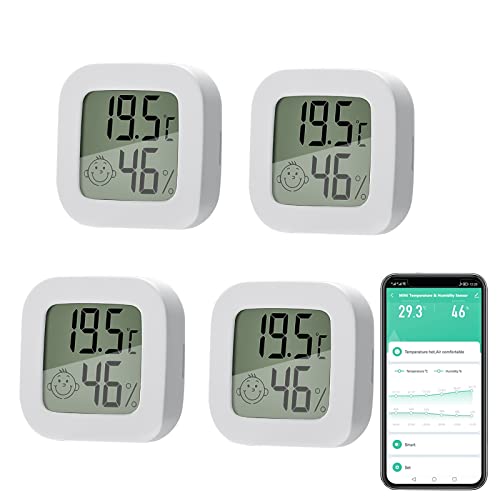 ZigBee Innenthermometer Mini, Digitales Luftfeuchtigkeitsmessgerät, Hygrometer, Raumthermometer, Hochgenauer Temperatur Luftfeuchtigkeitssensor für Zuhause, tragbares Thermometer für Zuhause 4 Pack von Zecamin