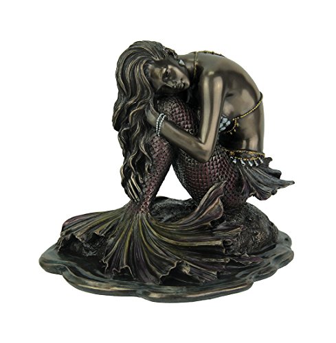 Harz Statuen Sirene Einsamkeit Meerjungfrau sitzend auf Rock Bronze Finish Statue 16,5 x 14,6 x 14 cm Bronze von Zeckos