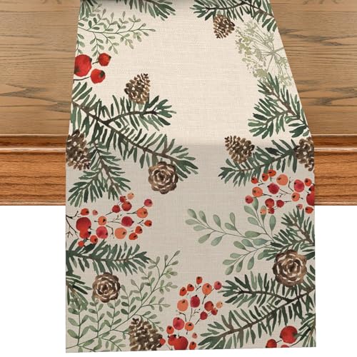 Tischläufer Weihnachten Tischdeko, Weihnachtstischläufer aus Flachs, Wichtel Weihnachtsdeko Weihnachtstischdecke, Waschbar Weihnachtsläufer Tisch 33*183cm, für Weihanchten Küche Tisch Deko (D) von Zecnaud