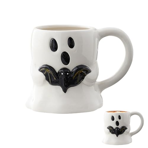 Zecnaud Halloween Becher Keramik, 400-450ml Halloween Ghost-Coffee Mug, Niedliche Geist Kaffeetasse mit Griff, 3D Geister Kürbis Tassen für Erwachsene Kinder Geschenk (A) von Zecnaud