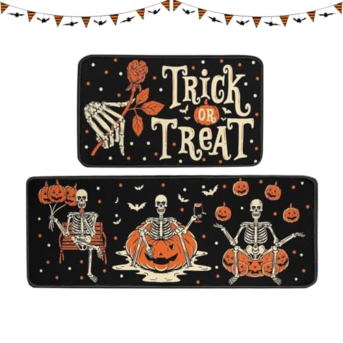 Zecnaud Halloween Fußmatte 2er-Set, rutschfeste Kürbis Geist Fußmatten, Halloween Deko Fußmatte, Halloween Badematte Teppich Fussmatte für Flur Küche Wohnzimmer, 60 * 40cm, 120 * 40cm (B) von Zecnaud