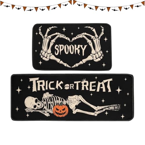 Zecnaud Halloween Fußmatte 2er-Set, rutschfeste Kürbis Geist Fußmatten, Halloween Deko Fußmatte, Halloween Badematte Teppich Fussmatte für Flur Küche Wohnzimmer, 60 * 40cm, 120 * 40cm (D) von Zecnaud