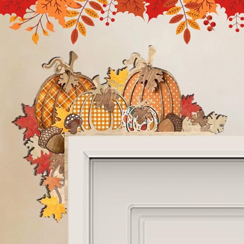 Zecnaud Herbst Türschmuck Holz Kürbis Wichtel Türdeko Herbstdeko Türrahmen, Herbst Deko Innen Kürbis Ahornblatt Türrahmen für Thanksgiving Herbst Dekoration (D) von Zecnaud