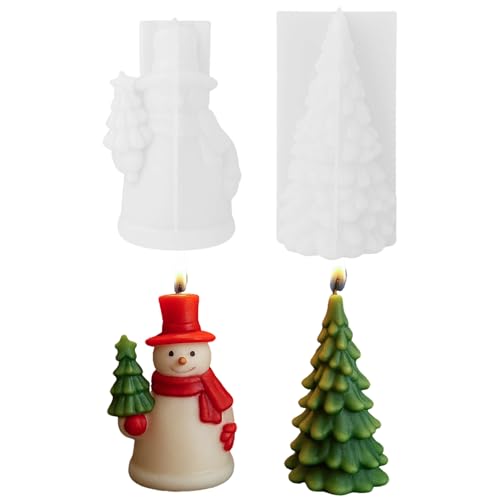 Zecnaud Silikonform Weihnachten, Silikonformen Gießformen Weihnachten Schneemann Weihnachtsbaum Kerzenformen Zum Gießen, Gießformen Silikon Weihnachten für DIY Handwerk Weihnachtsdeko (2pcs) von Zecnaud