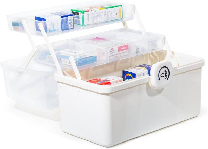 Zedelmaier Aufbewahrungsbox Medikamenten Aufbewahrung Medizinbox Apothekenbox HausapothekeBox Groß, Tragbar, Kindersicherung, 3 Treppenabteile von Zedelmaier