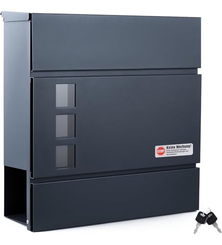 Zedelmaier Briefkasten Wandbriefkasten Postkasten Briefkästen mit Zeitungsfach inkl. 2 Schlüsseln und Schloss Personalisiert Briefkasten mit/Ohne Edelstahl Namensschild Mailbox Anthrazit 10 X 31 X 33 von Zedelmaier