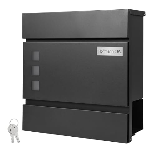 Zedelmaier Briefkasten mit Zeitungsfach Edelstahl namensschild Briefkasten personalisiert namensschild Wandbriefkasten mit briefkastenschloss abschließbar Postkasten Letter Box (31.8x11x31.8) von Zedelmaier