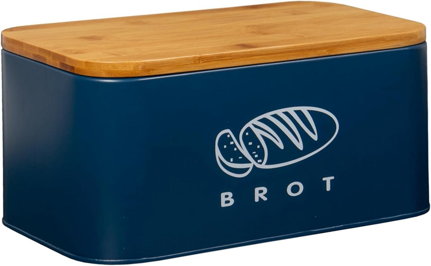 Zedelmaier Brotkasten Brotdosen aus Metall mit ökologischem Naturdeckel (als Schneidebrett), (MBH003&4), Geräumiger Retro Brotkasten aus Metall mit Holzdeckel, runder Rand von Zedelmaier