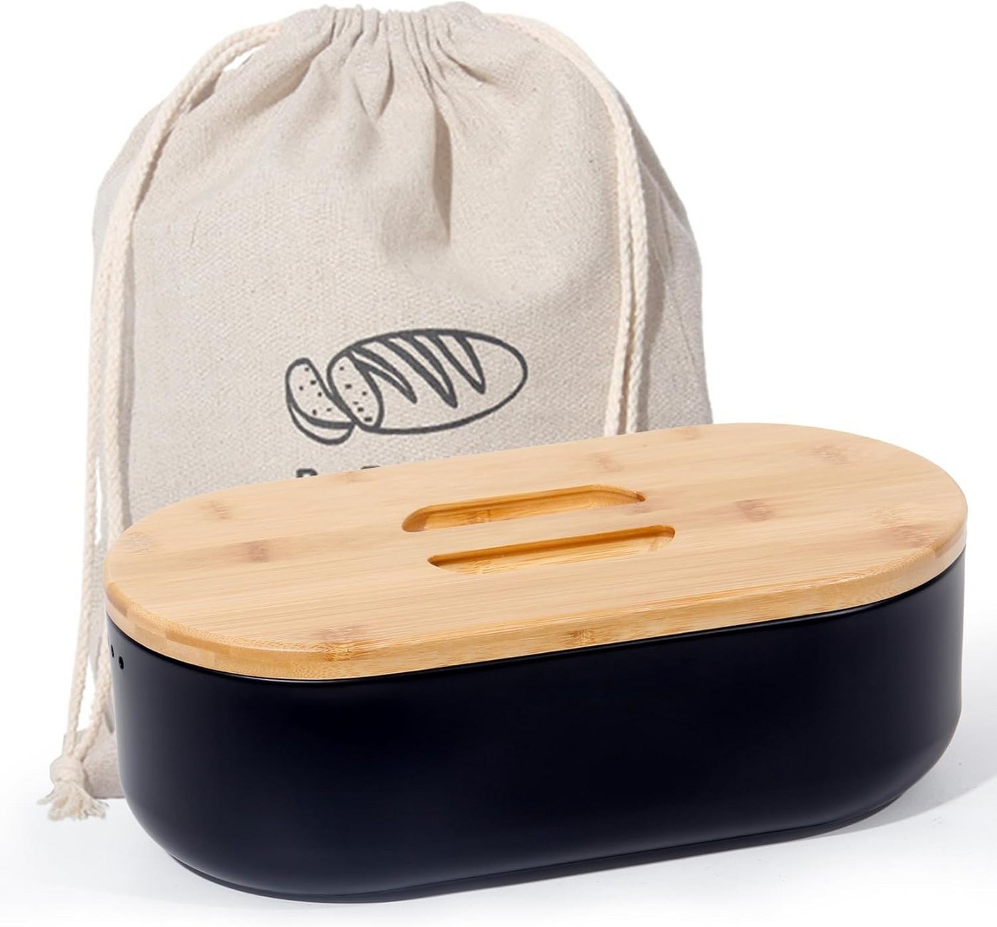 Zedelmaier Brotkasten Brotkasten mit Schneidebrett,MatteBrotbox mit Holzdeckel&Leinen beutel, (MBH006), Rundum Belüftung, Brotkorb für langanhaltende Frische 33x21x15cm von Zedelmaier