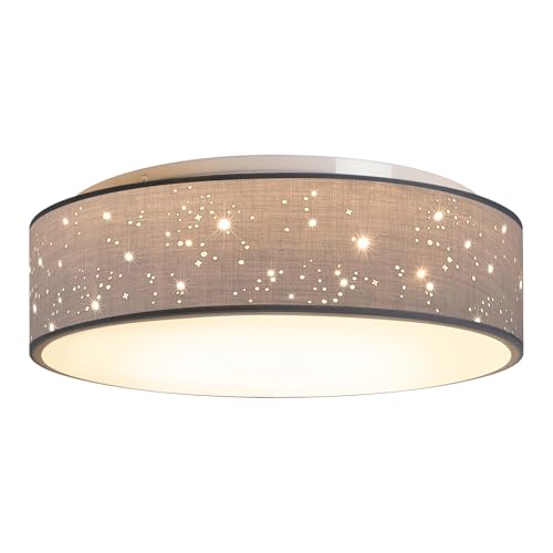 Zedelmaier Deckenlampe Stoff E27x1 max.40W Deckenleuchte mit Sternenhimmel Wohnzimmer Schlafzimmer Kinderzimmer Flur Küche Lampe Decke Stoffdeckenlampe Rund (Grau, Ø30x12,5cm) von Zedelmaier
